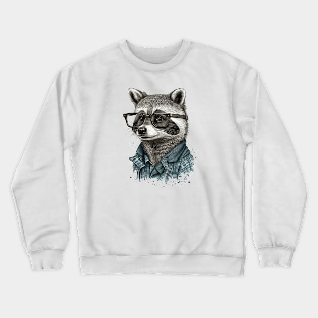 A raccoon with glasses Crewneck Sweatshirt by Evgeny